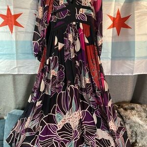 Elegant Floral Long Sleeve Maxi Dress